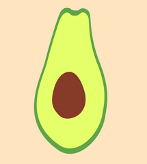 Delicious and very useful green avocado. Vector drawing