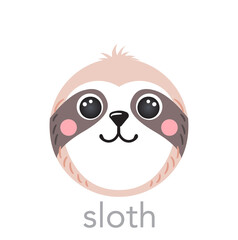 Sloth Cute portrait with name text smiley head cartoon round shape animal face, isolated vector icon illustrations on white background. Flat simple hand drawn for kids poster, t-shirts, baby clothes