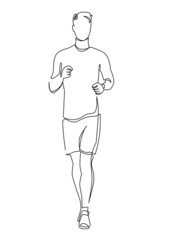 Male runner ink continuous one line vector illustration running race competition isolated
