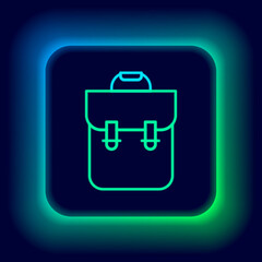 Glowing neon line School backpack icon isolated on black background. Colorful outline concept. Vector