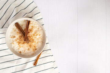 Scandinavian-style rice porridge. white background