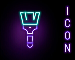 Glowing neon line Paint brush icon isolated on black background. Colorful outline concept. Vector