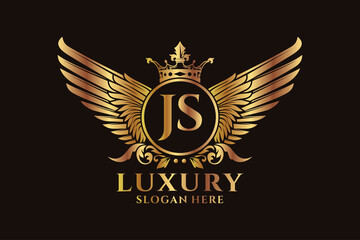 Luxury royal wing Letter JS crest Gold color Logo vector, Victory logo, crest logo, wing logo, vector logo template.