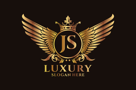 Luxury royal wing Letter JS crest Gold color Logo vector, Victory logo, crest logo, wing logo, vector logo template.