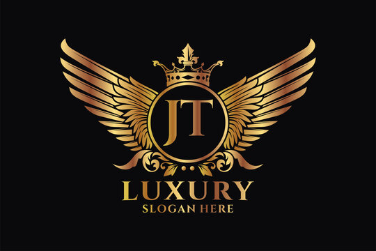 Luxury royal wing Letter JT crest Gold color Logo vector, Victory logo, crest logo, wing logo, vector logo template.