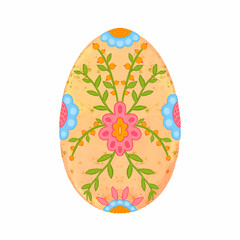 Easter egg painted with flowers. Spring. Happy easter. Hand drawn illustration. Single element. Isolated on a white background. 