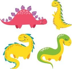 Vector set of different dinosaurs. Cute childish illustration. Collection of monsters. Prints for baby clothes