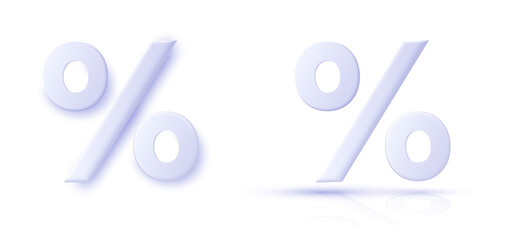 Minimal 3d percent sign. Label symbol sales discount. Percentage, discount, sale, promotion concept. Realistic design element.  Vector illustration - obrazy, fototapety, plakaty