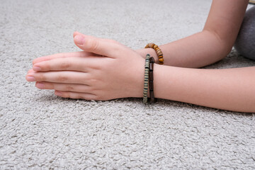 Hands showing praying buddha gesture, worship and faith