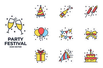 Set of Party icon. Party Festival pack symbol template for graphic and web design collection logo vector illustration