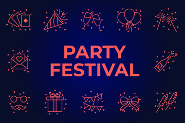 Naklejka premium Set of Party icon. Party Festival pack symbol template for graphic and web design collection logo vector illustration