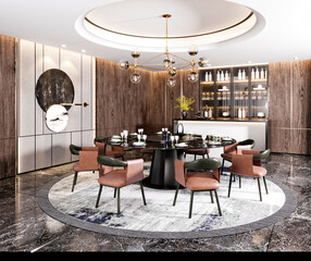 3d render of dining room, living room