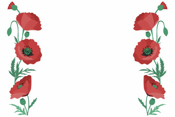 Frame for text with poppy flowers. Floral frame with place for text. Vector illustration of banner with poppies