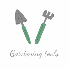 Rake, shovel for gardening. set of gardening tools vector illustration