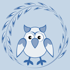 cartoon styled owl, drawing of a child. Design element. Birds - stylization