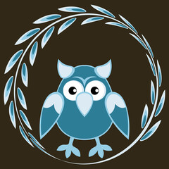 cartoon styled owl, drawing of a child. Design element. Birds - stylization