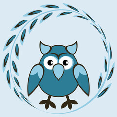 cartoon styled owl, drawing of a child. Design element. Birds - stylization