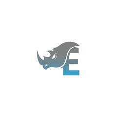Letter E with rhino head icon logo template