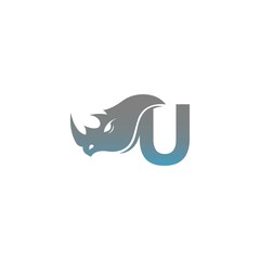 Letter U with rhino head icon logo template