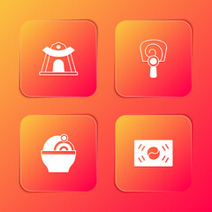 Set Korean temple, hand fan, Ramen and South flag icon. Vector