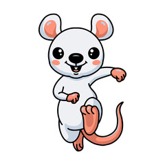 Obraz na płótnie Canvas Cute little white mouse cartoon running