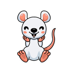 Cute little white mouse cartoon sitting