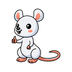 Cute little white mouse cartoon giving thumb up