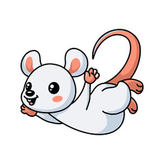 Cute little white mouse cartoon leaping