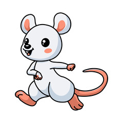 Cute little white mouse cartoon walking