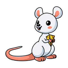 Obraz na płótnie Canvas Cute little white mouse cartoon holding a cheese