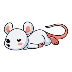 Cute little white mouse cartoon sleeping