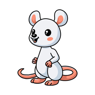 Cute little white mouse cartoon standing