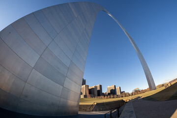 Fisheye lens wide angle view of the Gateway Arch national park in St. Louis Missouri