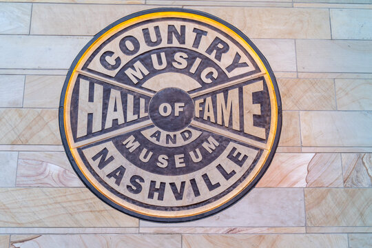 Nashville, Tennessee - January 10, 2022: Logo And Sign For Country Music Hall Of Fame And Museum - Where It Shows The Evolving History And Traditions Of Country Music From Yesterday And Today