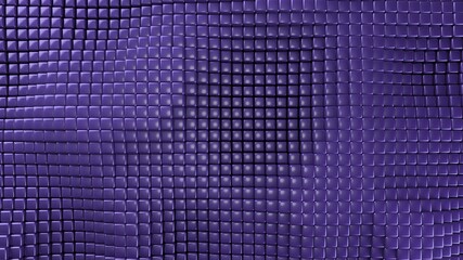 Naklejka premium Abstract background with waves made of a lot of purple cubes geometry primitive forms that goes up and down under black-white lighting. 3D illustration. 3D CG. High resolution.