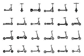 Electric scooter icons set simple vector. City bike