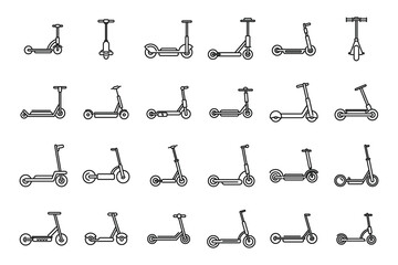 Electric scooter icons set outline vector. City bike