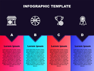 Set line Sports shop and basketball, Basketball, Award cup with and award. Business infographic template. Vector