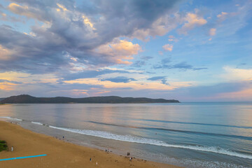 Aerial sunset seascape after the storm