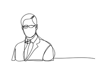 Businessman standing, Thinking ideas, Marketing Concept, continuous line drawing, vector design