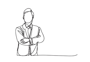 Businessman standing, Thinking ideas, Marketing Concept, continuous line drawing, vector design