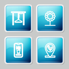 Set line Automatic irrigation sprinklers, Flower, Smart control farming system and Chicken and location icon. Vector