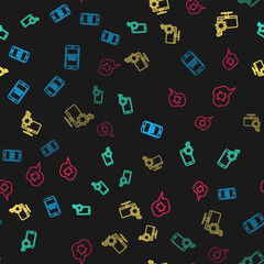 Set line Mobile with FAQ information, service, Computer monitor and Speech bubble chat notification on seamless pattern. Vector
