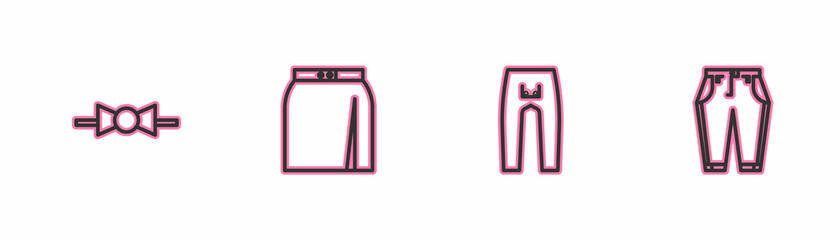 Set line Bow tie, Pants, Skirt and icon. Vector