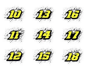 Racing number, start racing number, sport race number with brush point pattern logo design