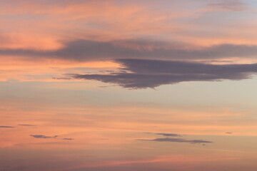 Beautiful late afternoon with sunset in colorful sky in shades of pink and orange taken in selective focus and macro photography.