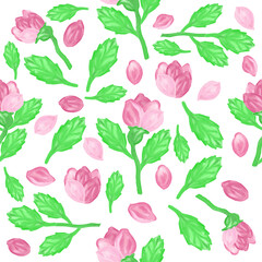 Roses, color drawing, repeating pattern, for printing on fabric, wallpaper, tiles