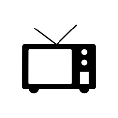 Analog TV Icon in black flat glyph, filled style isolated on white background