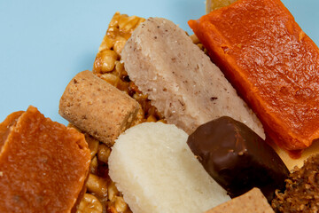 coconut candy, pumpkin candy, pacoca, peanut butter