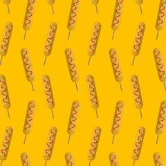 Seamless pattern corn dog fast food restaurant concept template vector illustration